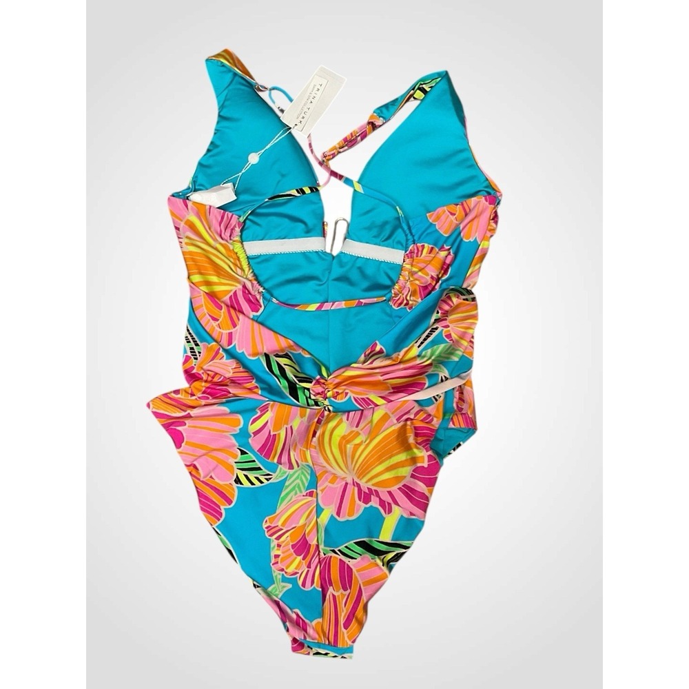 Trina Turk Poppy Belted Plunge One Piece Swimsuit Women's 12 NWT Tropical Beachy - Picture 6 of 15